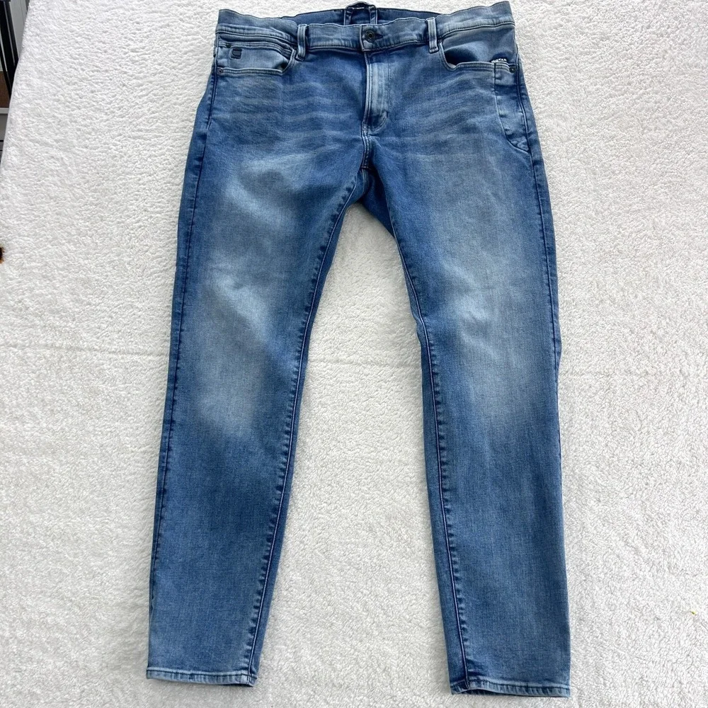 G-Star Original Jeans Mens 40X 33 Light Blue Raw Stretch Skinny - INSEAM ALTERED